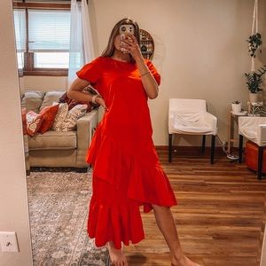 SOLD Zara Ruffled Dress With Voluminous Sleeves orange ruffle